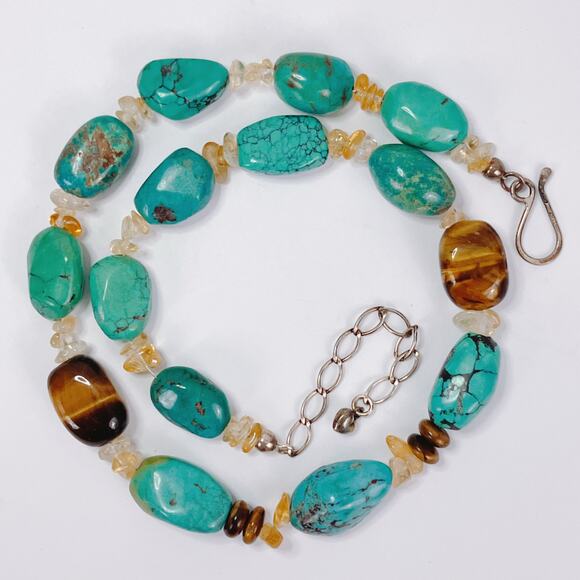 Signed Jay King DTR Sterling Turquoise Tiger Eye Citrine Southwestern Necklace - Picture 3 of 13